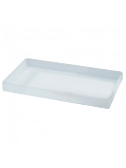 Vassoio in plexi satinato, mis.: 180 x 120 mm., spessore 3 mm., bordi di contenimento h 20 mm., piedini antiscivolo in gomma.