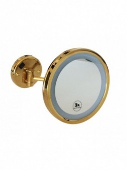 Specchio ingranditore da muro con illuminazione LED in colore ottone